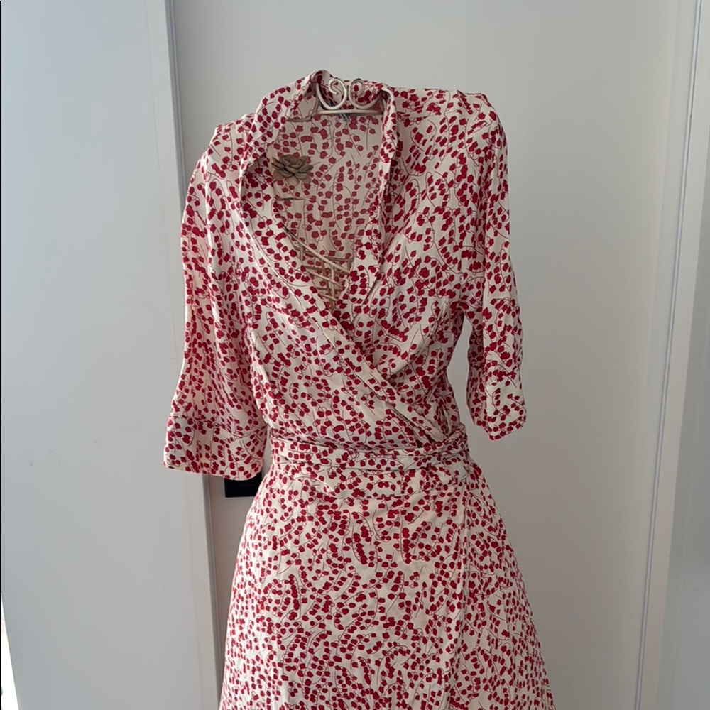 Ganni Red and White Wrap Dress